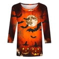 thumbnail image 4 of thefmos Women's Halloween Print Pullover Top Casual Round Neck 3/4 Sleeve Festive Blouse Fashion Spooky Season Fall Outfit, Multicolor 4XL, 4 of 5