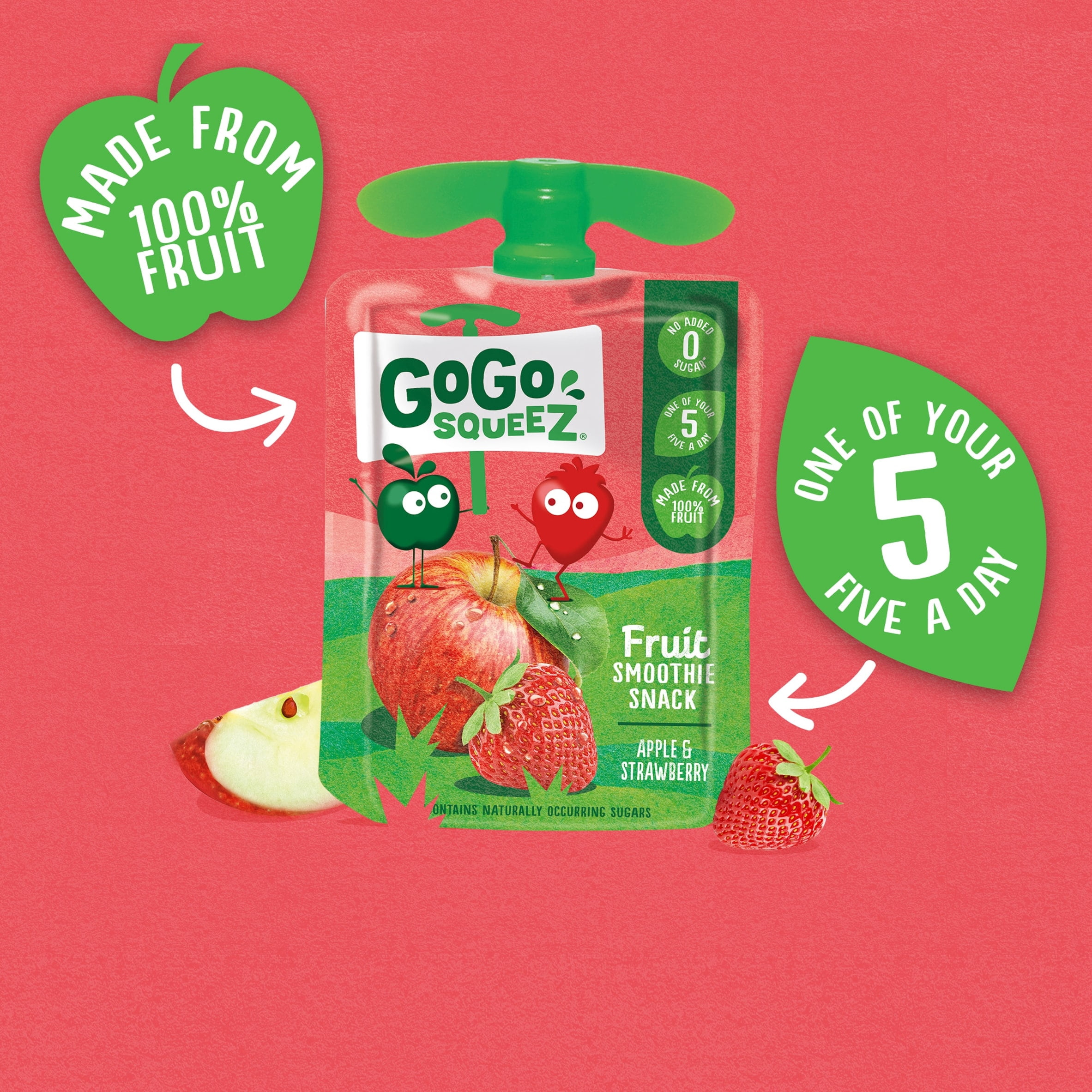 Gogo Squeez Fruit Snack Apple Strawberry 4X90g, Imported from Britain
