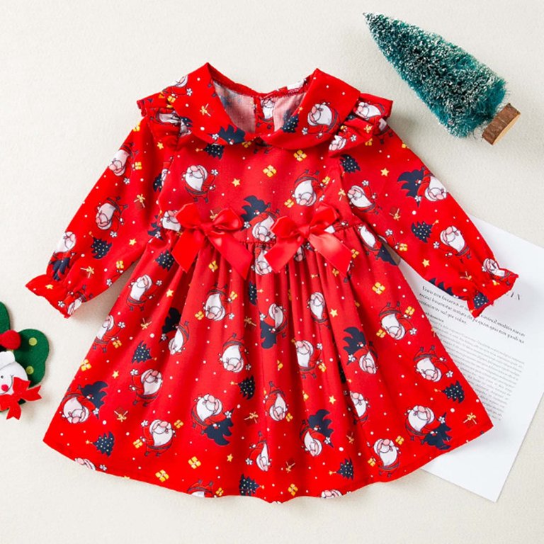 white christmas dresses In Stock G21-2-2）Girls Christmas Print Dress main image 1