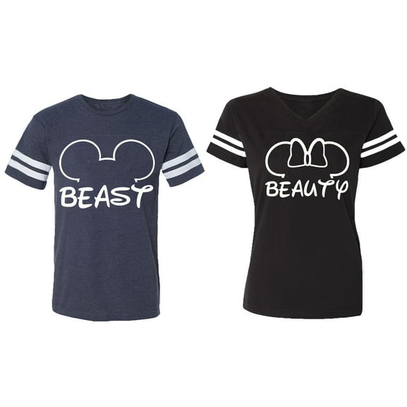Beast Beauty Ear Matching Couple Cotton Jerseys (Men Navy / Women Black) (Men S / Women S)