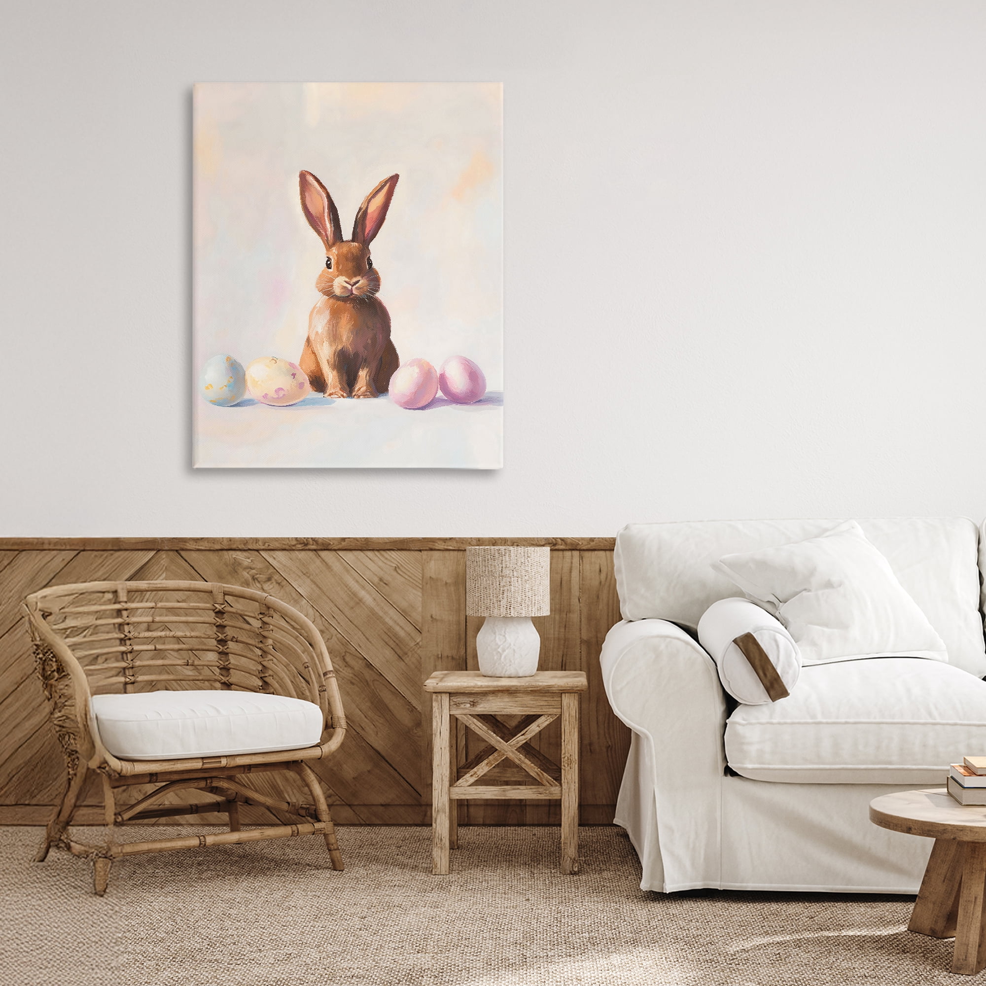 Stupell Industries Easter Bunny with Pastel Eggs Canvas Wall Art, design by The Prints Vibe