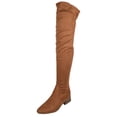 thumbnail image 2 of Soda Women Over Knee Thigh High Boots Side Zipper Block Heels Pointed-Toe Back Elastic DEENA-H Suede Brown Russet 11, 2 of 4