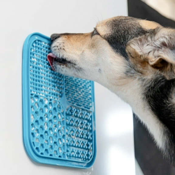 BoneItUp Lick Mat for Dogs & Cats – BPA-Free Dog Food Mat Slow Feeder, Crate Training, Dental Health & Digestion – Slow Feeder Mat for Dogs - Dishwasher Safe Crate Lick Mat (Blue)