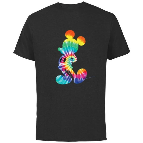 Disney Mickey Mouse Rainbow Tie Dye - Short Sleeve Cotton T-Shirt for Adults- Customized-Black