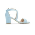 thumbnail image 3 of BLISSFUL STEP Women's Open Toe Cross Strap Mid Block Heel Sandals Blue 10, 3 of 8
