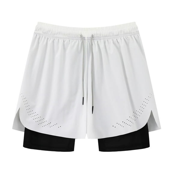 FINALGANG Mens Solid Color Two In One Athletic Shorts With Compression Liner Elastic Waist Drawstring Quick Dry Shorts For Gym Running Training Trendy Shorts
