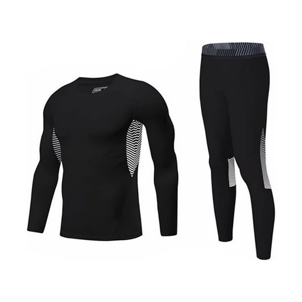 Wosthever Conjunto de medias de primera capa de invierno, ropa, trajes, camisa de compresión, Calzoncillos largos, entrenamiento, correr, ropa Uniforme atlético Negro Adultos/XXL