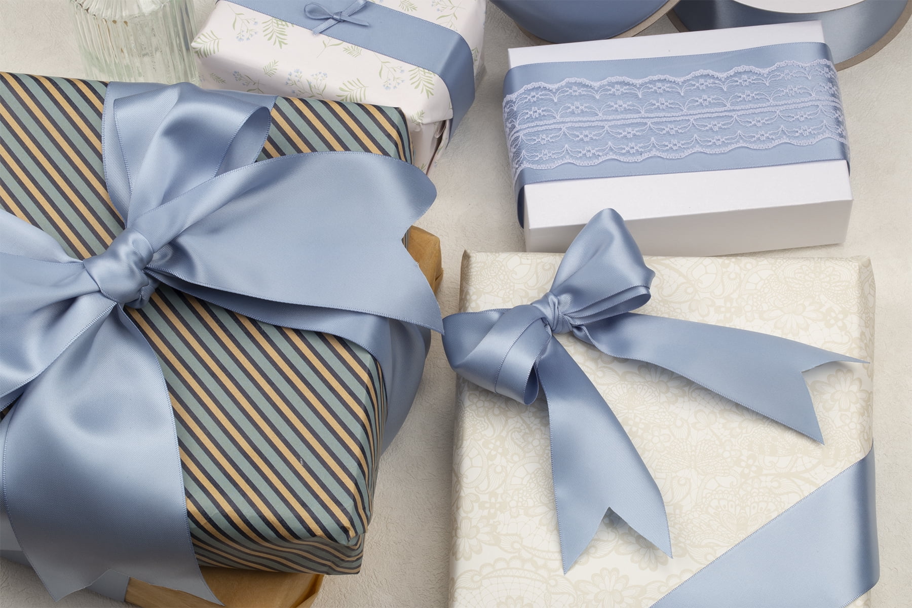 Joycrosso French Blue Ribbon 2 1/2 Inch Wide Thick Fabric Ribbon, 50 Yards Double Faced Satin for Gift Wrapping Floral Bouquets Wedding Party Decoration