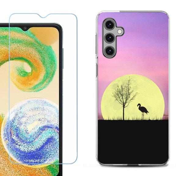 OneToughShield ® Compatible with Samsung Galaxy S24, Shockproof Fashion Phone Case, with Tempered Glass Screen Protector - Moonlight Flamingo