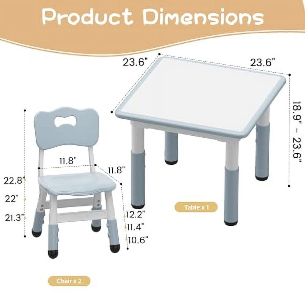 Roromall Kids Table and Chairs Set, Height Adjustable Table with Graffiti Desktop & Chairs Set, 4 in 1 Activity Table Play Table for Reading, Drawing, Playing, Eating