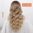 thumbnail image 5 of Peluca rubia con flequillo, peluca larga ondulada y rizada con raíces oscuras, pelucas sintéticas resistentes al calor para mujeres, uso diario en fiestas, 5 of 5