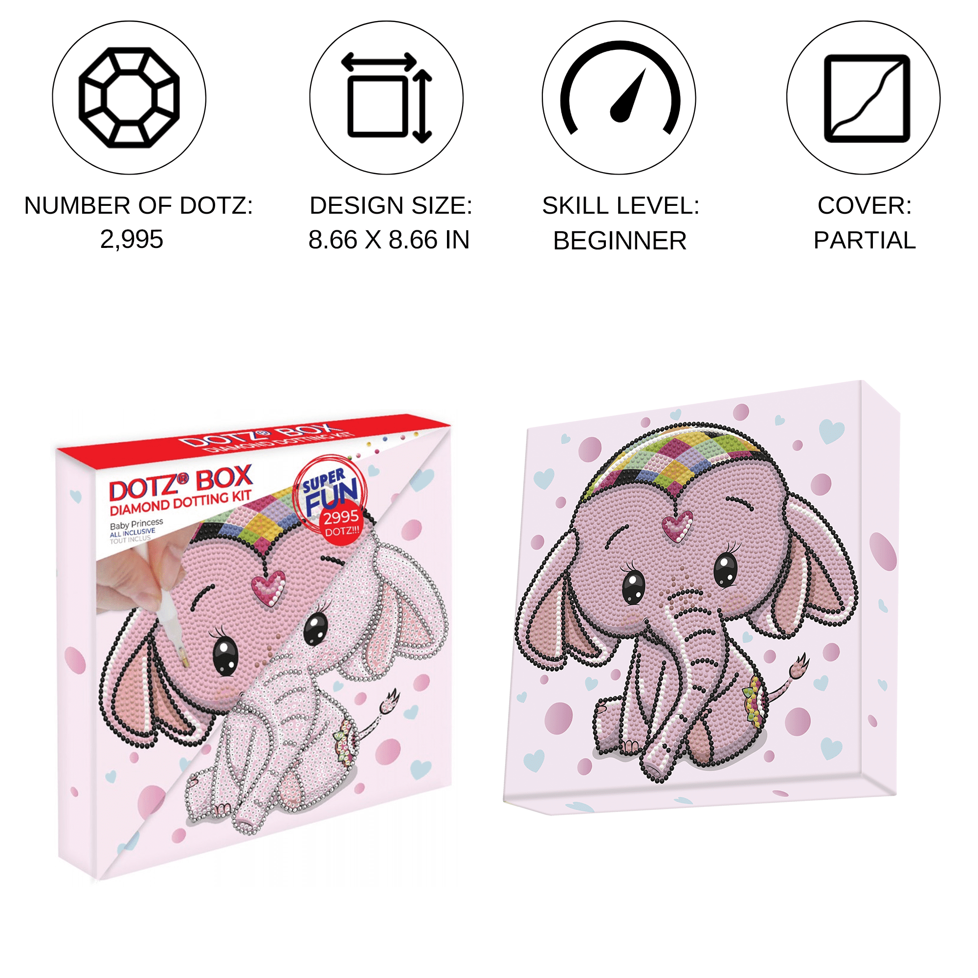 Diamond Dotz Baby Princess Dotz Box Animal Diamond Painting Kits for Adults - Diamond Art Kits a Relaxing Creative Craft Kit with Dotz Gems 8.7"x8.7"