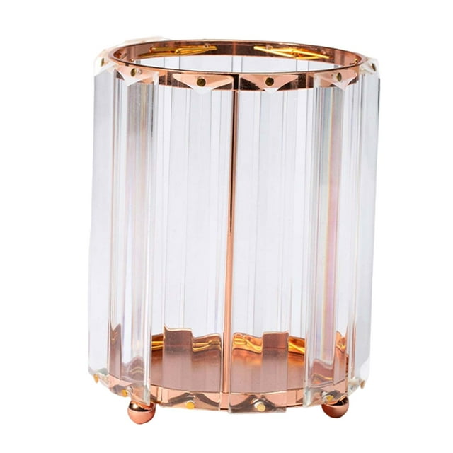 Cilindro de cristal, cubo de almacenamiento de escritorio decorativo para lápices, bolígrafos, esmaltes de uñas Ronda de