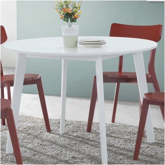 White Modern Round Dining Table with Angled Legs for Kitchen and Dining Room
