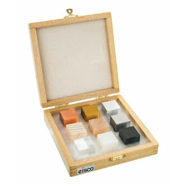 9pc Specimen Density Cube Set Brass, Iron, Copper, Aluminum, Hardwood