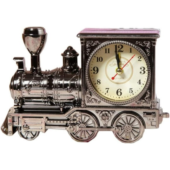 GardenHelper Vintage Retro Train Style Students Alarm Clock Table Desk Time Clock Cool Train Model Home Office Shelf Decoration Novelty Birthday Holiday Children Adults Boys Gift Brown (Grey)