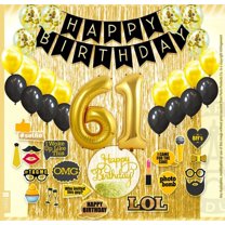 61st Birthday Decoration Black and Gold for Boy & Girl, 61st Cake Topper, 61st Party Supplies for Her and Him, 61st Birthday Photo Props