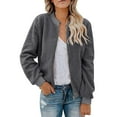 thumbnail image 2 of Swuxness Women's Fleece Casual Jacket, Women Long Sleeve Coat, Women Solid Color Hoodless Casual Outerwear Soft Comfortable Top Jacket for Everyday Wear Gray, S, 2 of 4