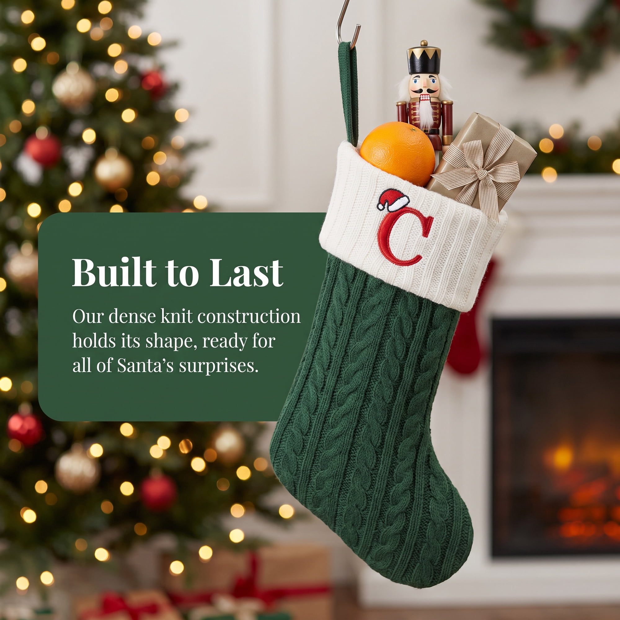 Unique Bargains Christmas Luxury Grand Hearth Accent Stocking Green Letter C 8"