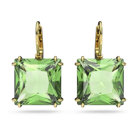 Swarovski Millenia drop earrings Square cut, Green, Gold-tone plated 5636564