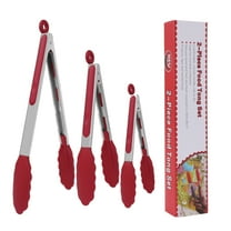 Uxcell Kitchen Tong Set Silicone Tips Stainless Steel Cooking Tongs 3Pcs Burgundy