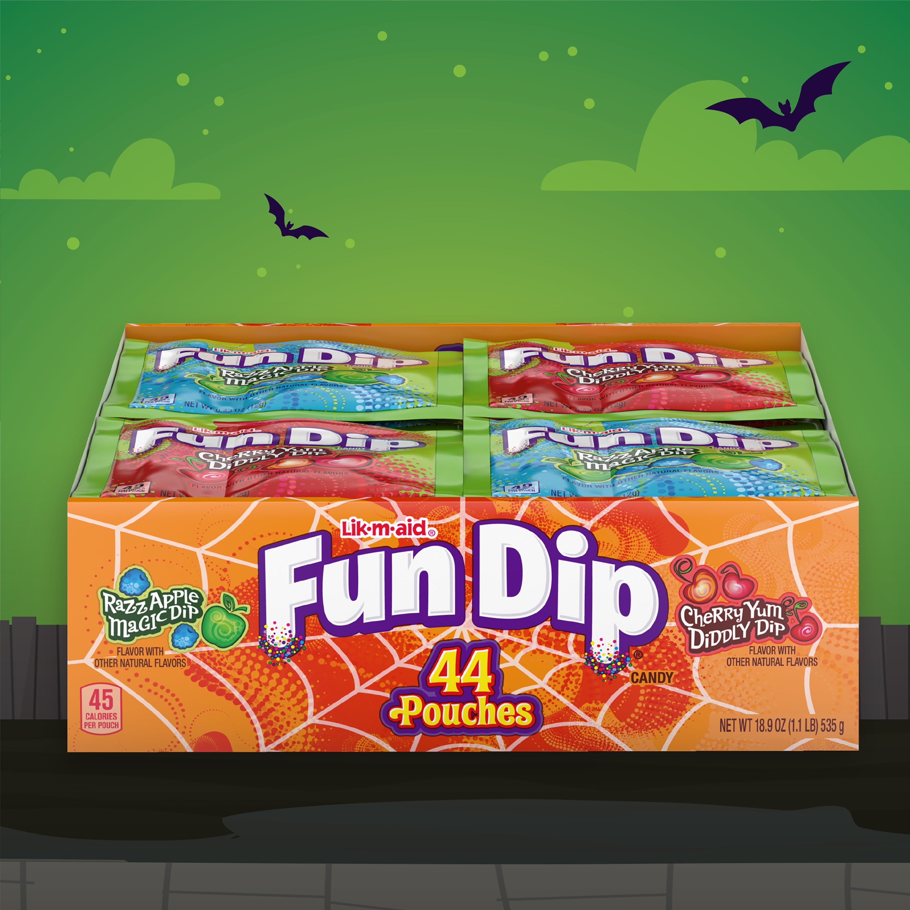 Fun Dip Razz Apple Magic Dip & Cherry Yum Diddly, Halloween Candy, 44 Count, 18.9 oz Box
