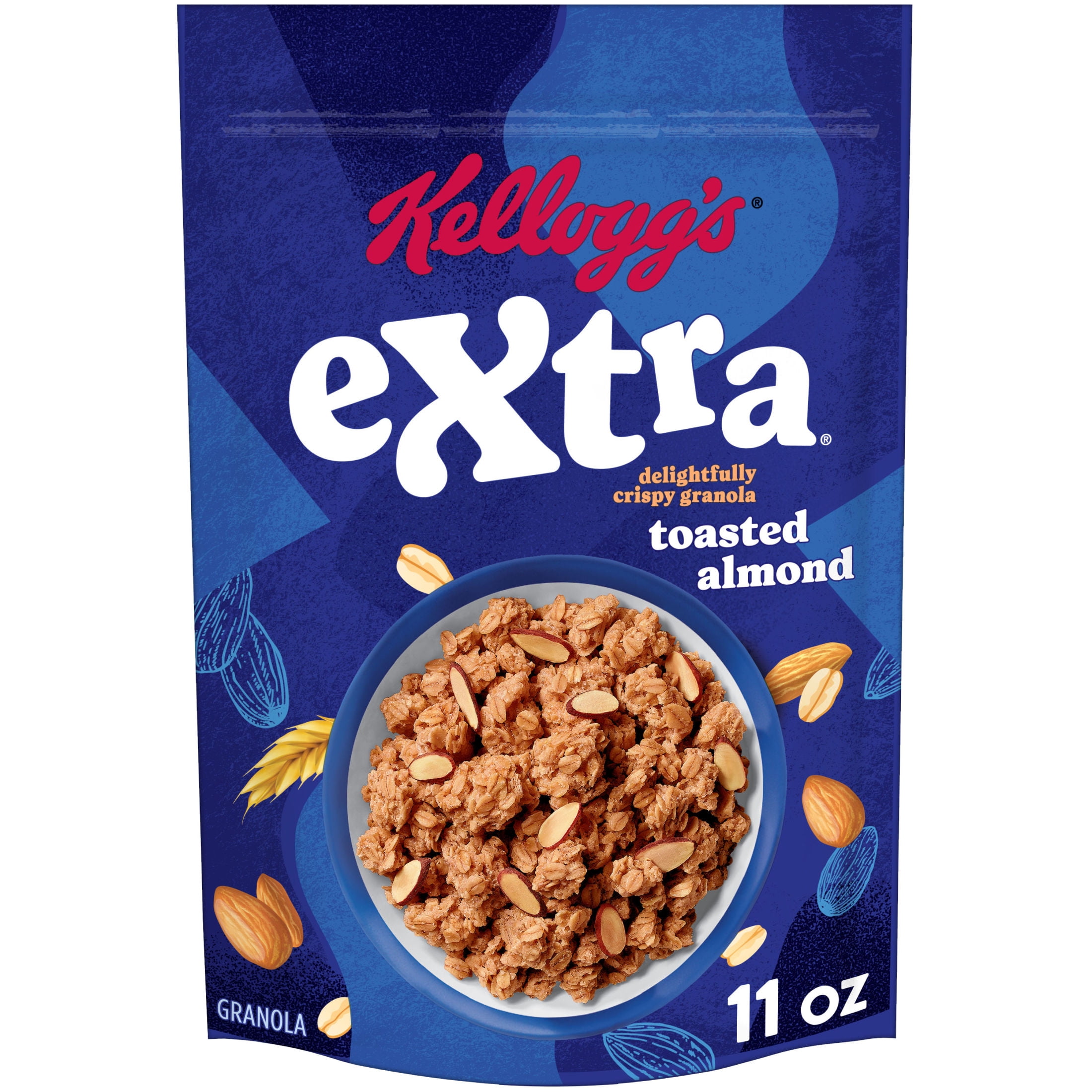 (3 pack) Kellogg's Extra Granola, Whole Grain, On-the-Go Snacks, Toasted Almond, 11oz Bag (1 Bag)