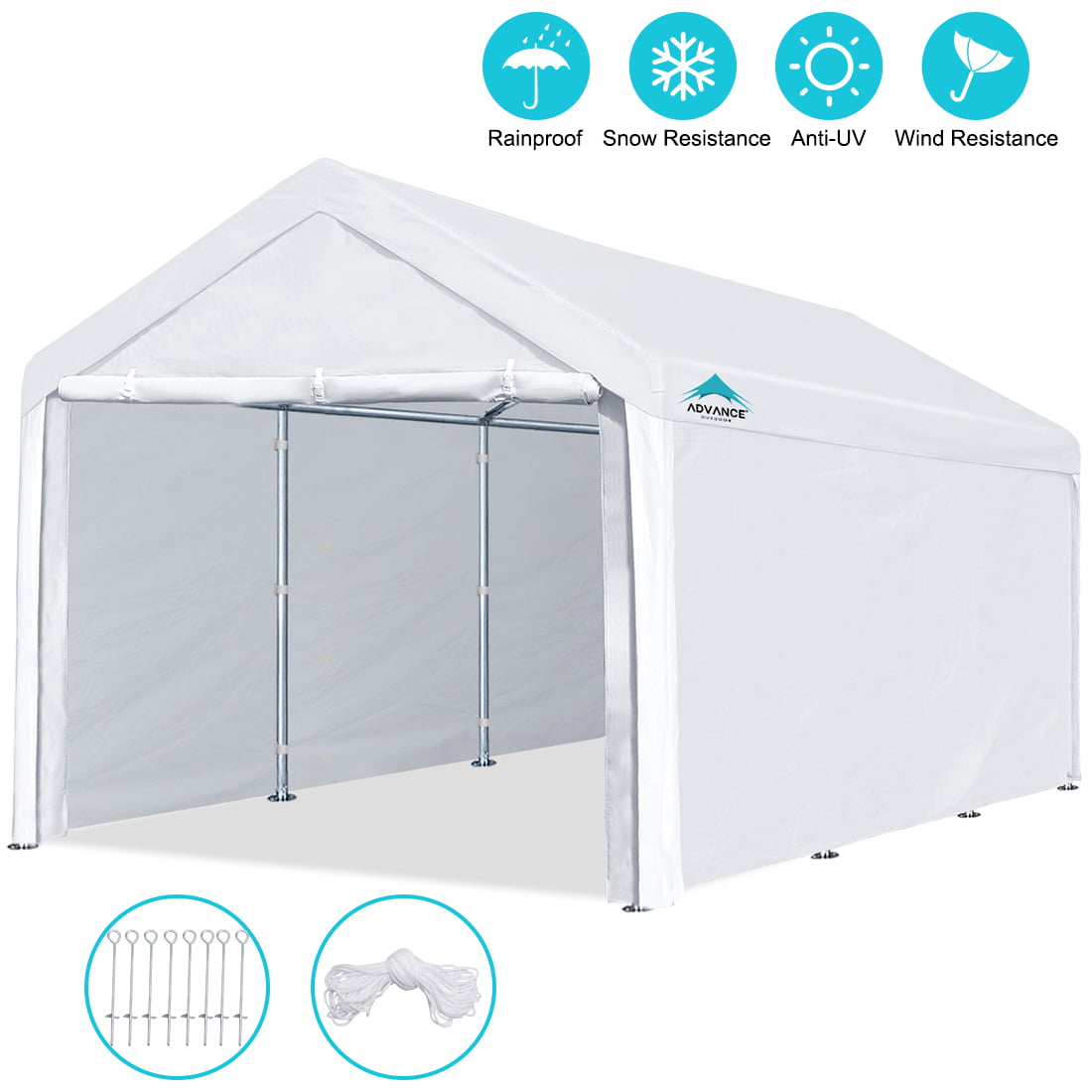 White Deari 10 x 15 Feet Heavy Duty Carport Doors and 8 Steel Legs Outdoor Portable Car Canopy Shelter with Removable Side Panels 