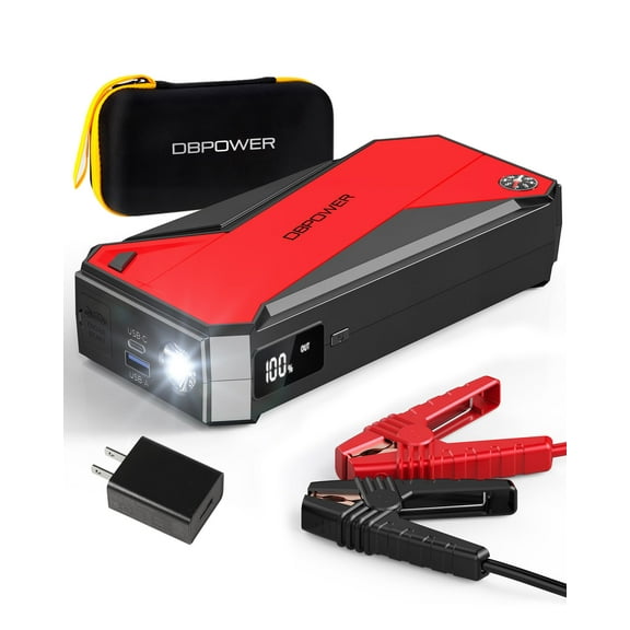 DBPOWER Peak 3000A 18000mAh Portable Car Jump Starter (up to 8.0L Gas, 6.0L Diesel Engine) Battery Booster with Smart Charging Port, Compass, LCD Screen and LED Light (Black/Red)
