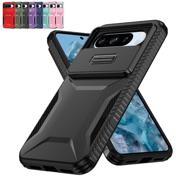 Decase Rugged Privacy Lens Cover Case for Google Pixel 8 Pro,Shockproof Slide Lens Cover,Heavy Duty Hard Cover,Black