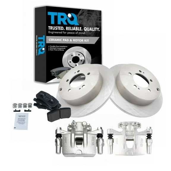 TRQ Rear Brake Pad & Rotor Kit Brake Caliper Brake Pads Brake Rotor Ceramic Solid Fits Select 2009-2011 Mitsubishi Lancer 2008-2013 Outlander