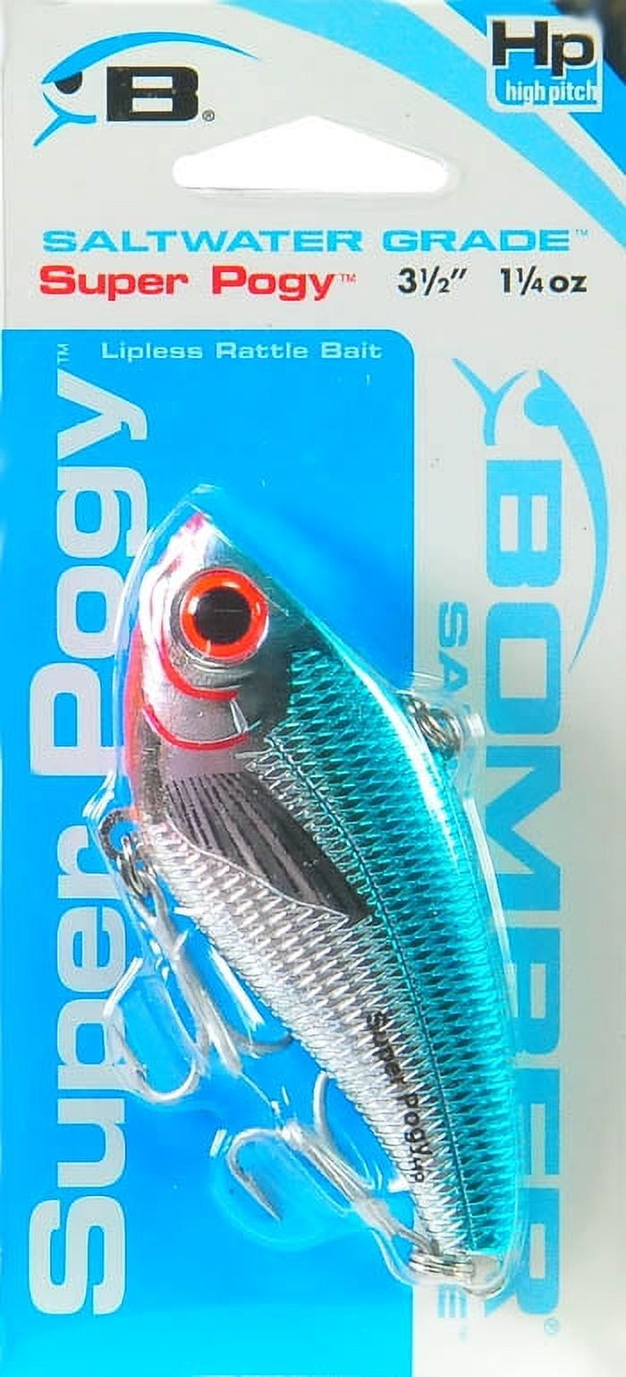 Bomber Saltwater Pogy High Pitch Saltwater Hardbait, Chrome/Blue Back