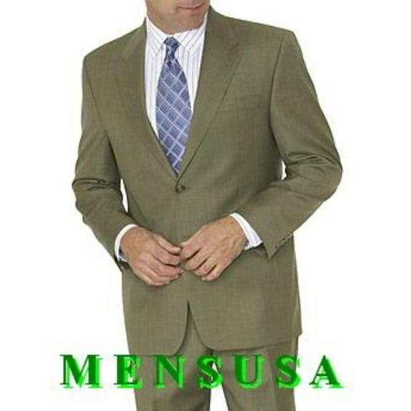 Olive Green ~ Forest ~ Hunter Green 2 Button Mens Dress Business 2 Piece Suits For Men Poly~Rayon