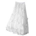 thumbnail image 2 of YHAJDS Women Skirts Midi Length Solid Color Double Layer Mesh Floral High Waist Summer Elegant Style, 2 of 5