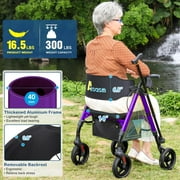 Walkers for Seniors with Seat Adjustable Rollator Walker with 8 Wheels, 300 lbs Capacity, Foldable Rolling Walker(Purple)