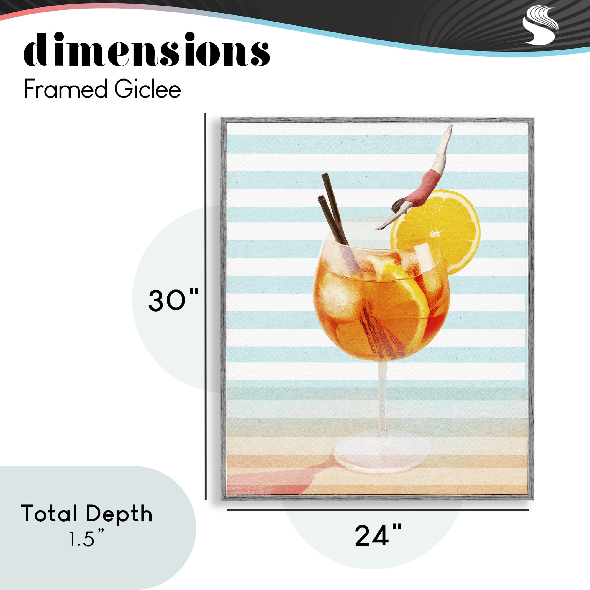 Spritz Cocktail Dive Gray Framed Giclee Art, design by Lil' Rue