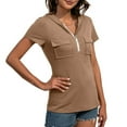thumbnail image 2 of JLFKNG Women's Tee Shirts Simple Solid Color Hoodie Zipper Up Short Sleeve Hooded Shirt Tops With Pockets Breathable Loose Fit Suitable For Dates, Vacation, 2 of 9