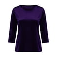 thumbnail image 4 of Ounisa Womens Velvet Tops Trendy Dressy Casual 3/4 Length Sleeve Round Neck Elegant Blouses, 4 of 7