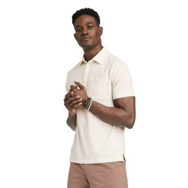 Goodfellow & Co Men's Regular Fit Short Sleeve Slub Jersey Polo Shirt (Beige, M)