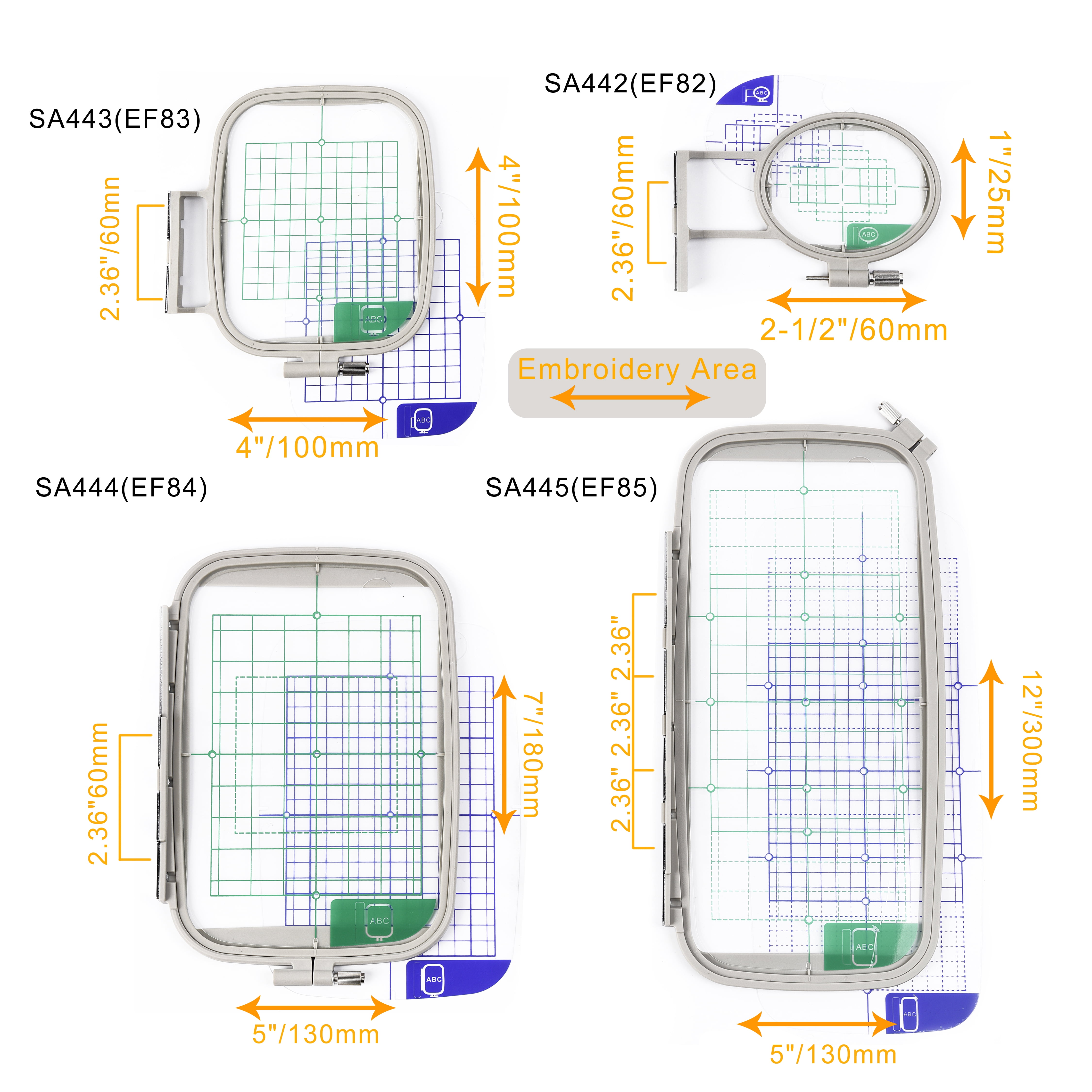 HimaPro 4pc Embroidery Hoop Set Replace for Brother SA442, SA443, SA444, and SA445 Hoops/Good for PE700, PE750, PE770, PE780D, PE800, PC6500, PC8200, PC8500, Innovis 1250D, SE1900 Sewing Machines