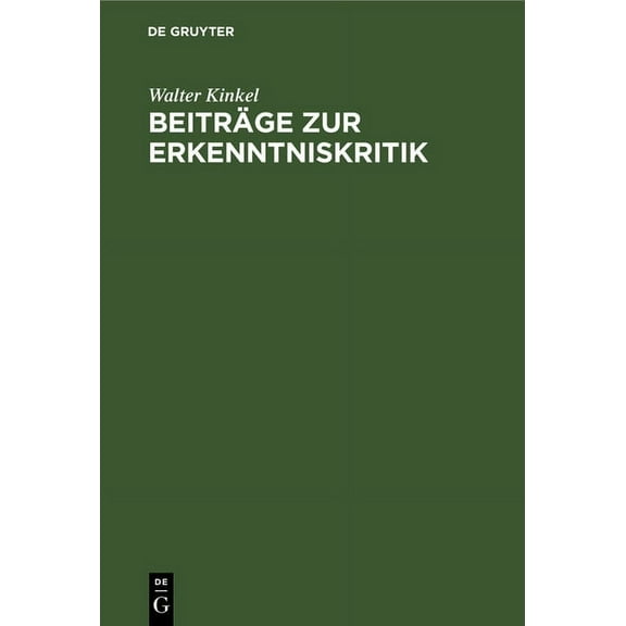 Beiträge Zur Erkenntniskritik (Hardcover)