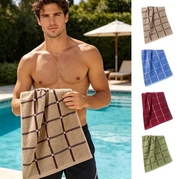 Aoznliie Bath Towels, Super Absorbent Quick Dry Plaid Cotton Towels for Bathroom, 13x28 inch Lint Free Bathroom Towels for Home, Brown