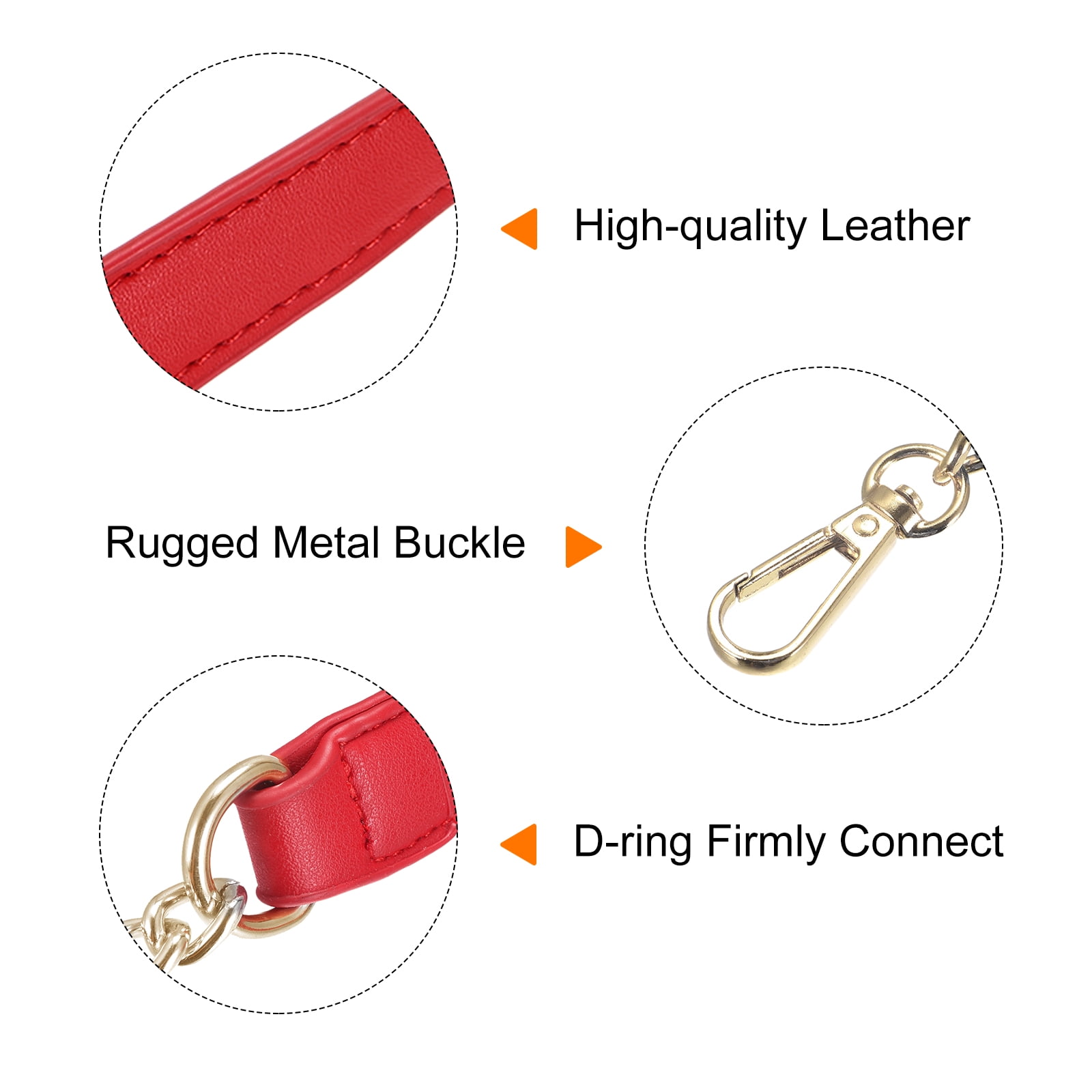 Unique Bargains Purse Leather Iron Flat Chain Strap Red Gold 1000x10x3mm
