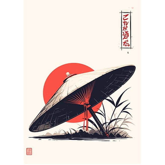 [UNFRAMED] Minimalist Japanese Straw Hat Art Print - Zen Room Decor