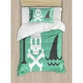 thumbnail image 3 of Sea Animal Decor King Size Duvet Cover Set, Love Themed Creepy Dead Skull Head with Cross Bones and Fun Danger Icon, Decorative 3 Piece Bedding Set with 2 Pillow Shams, Green White, by Ambesonne, 3 of 3