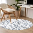 thumbnail image 5 of Blue Leaves Round Area Rugs Collection 4', Summer Botanical Elegant Pastoral Non Slip Indoor Circular Throw Runner Rug Floor Mat Carpet for Living Room Dining Table Bedroom Nursery, 5 of 9
