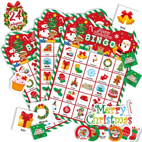 Joykindom Christmas Bingo Game for Kids, with Reward Stickers, Christmas Crafts Activities for Large Group Classroom Family Party Stocking Stuffers