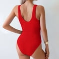 thumbnail image 4 of COMVALUE Women Ribbed One Piece Swimsuit Sports Wide Straps Scoop Neck Summer Tummy Control Swimsuit (Red, XXL), 4 of 6