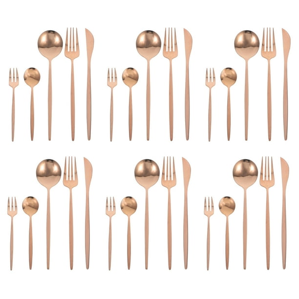 Juego de vajilla de acero inoxidable de 30 piezas con tenedores, cucharas, cuchillos y cubiertos de oro rosa Utensilios para servir
