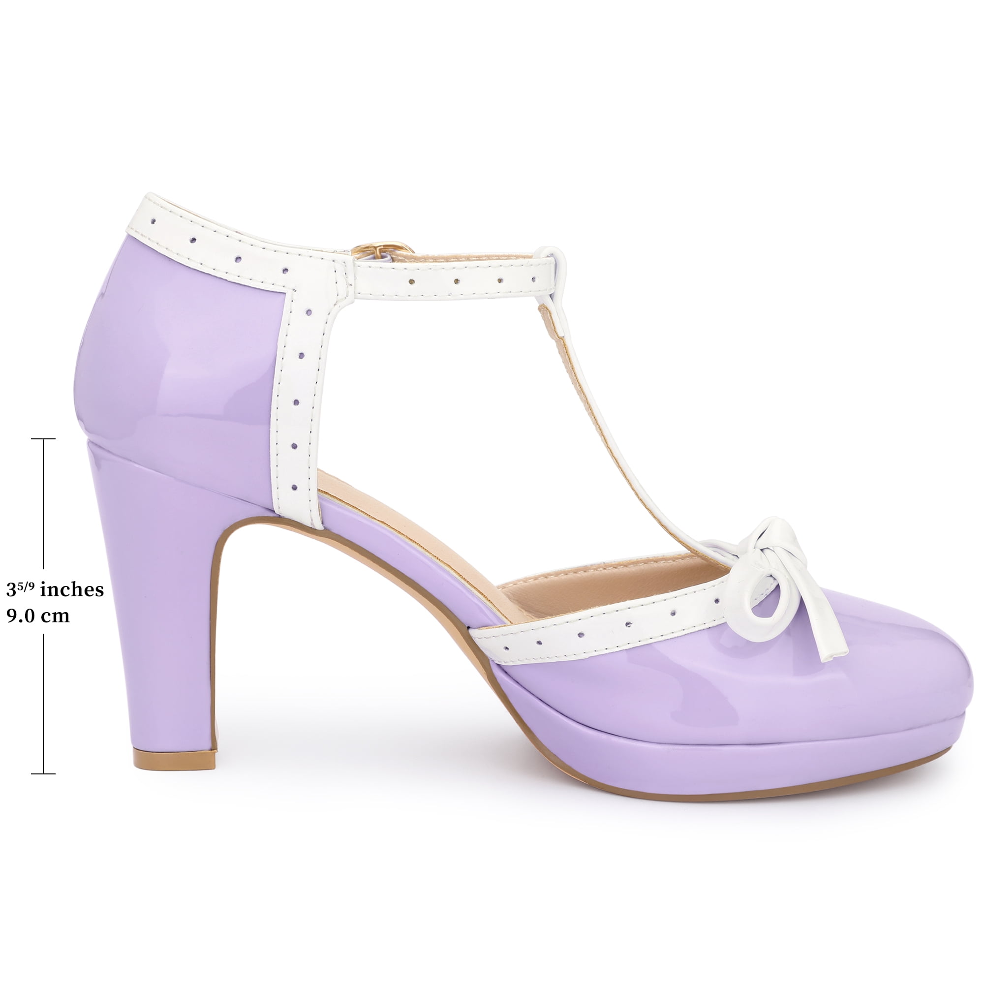DARING DIVA Women's Bow Platform T-Strap Block High Heel Pumps Purple 6